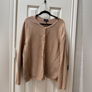 1X (16W-18W) Lands’ End 100% Supima Cotton Textured Striped Cardigan, Camel